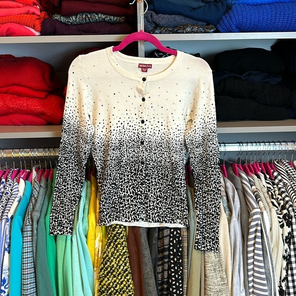 Merona cream and black dotted long sleeve front button cardigan size XS - Picture 1 of 3